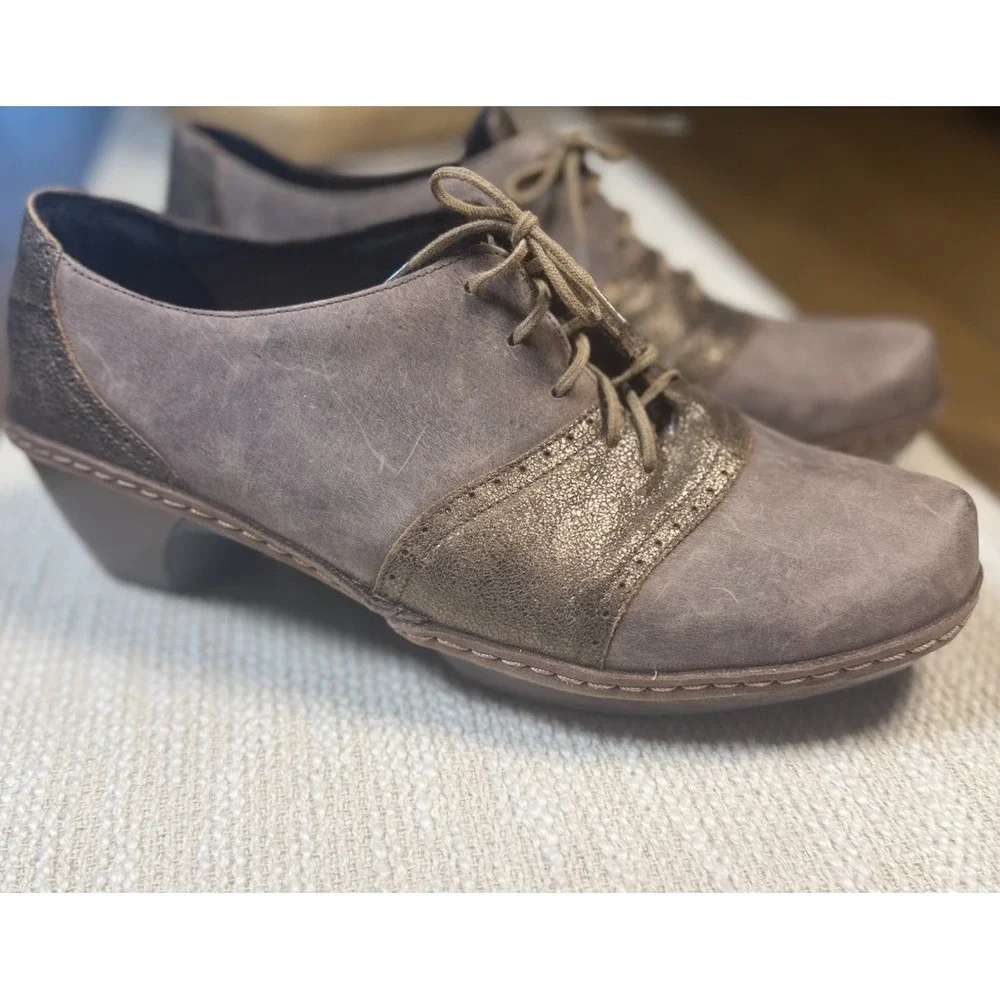 Naot Besalu‎ Women's Gray Metallic Leather Wedge Pump Oxford Shoe EU42/US11-11.5